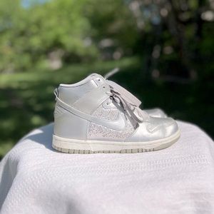 Nike Dunk High Silver Glitter Shoes Sneakers Women Size 6